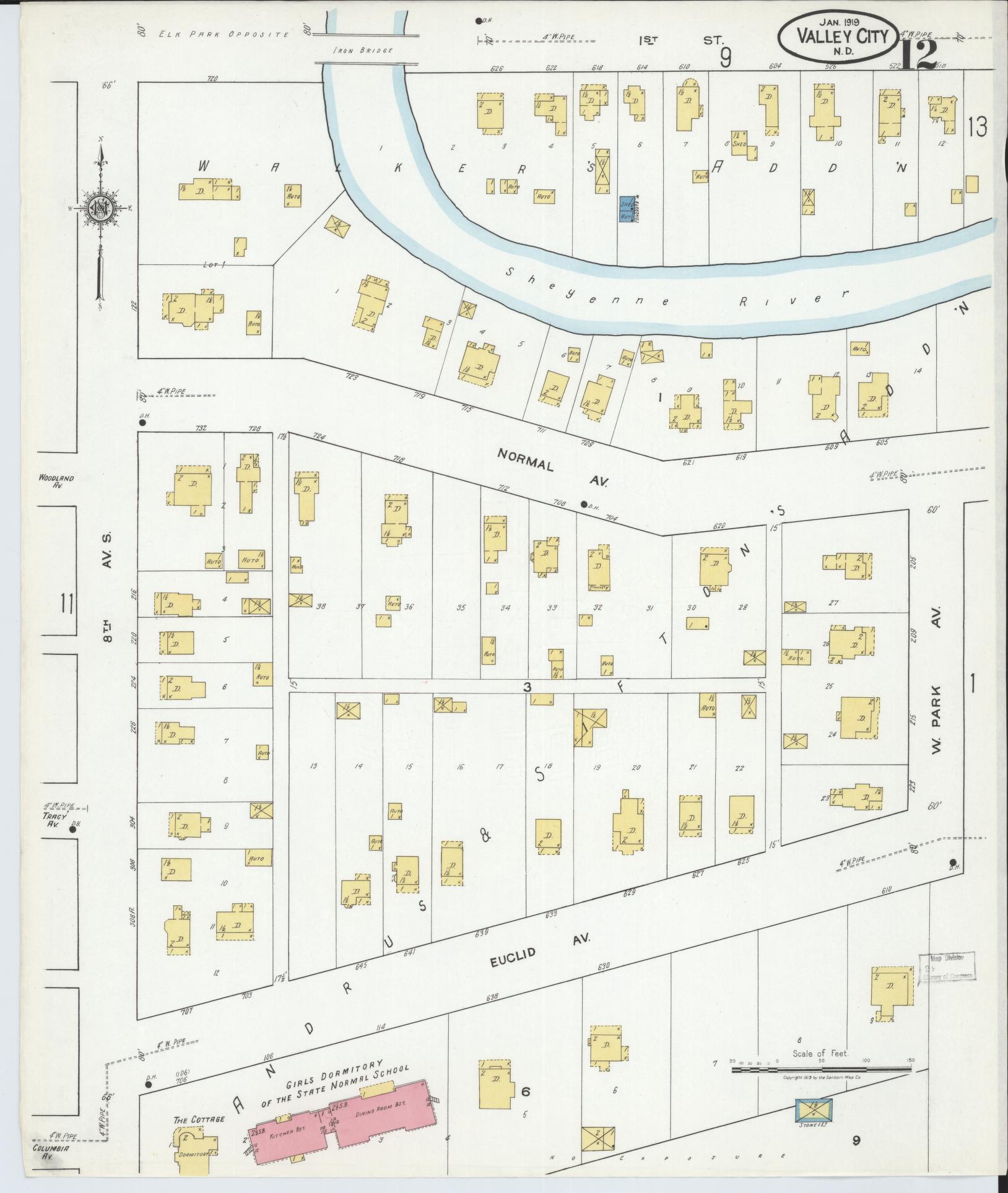 Sanborn Fire Insurance Map from Valley City, Barnes County, North Dakota (1919), Sheet #0012 - Complete Map Set gallery image, historic Sanborn map, vintage wall art, North Dakota North Dakota