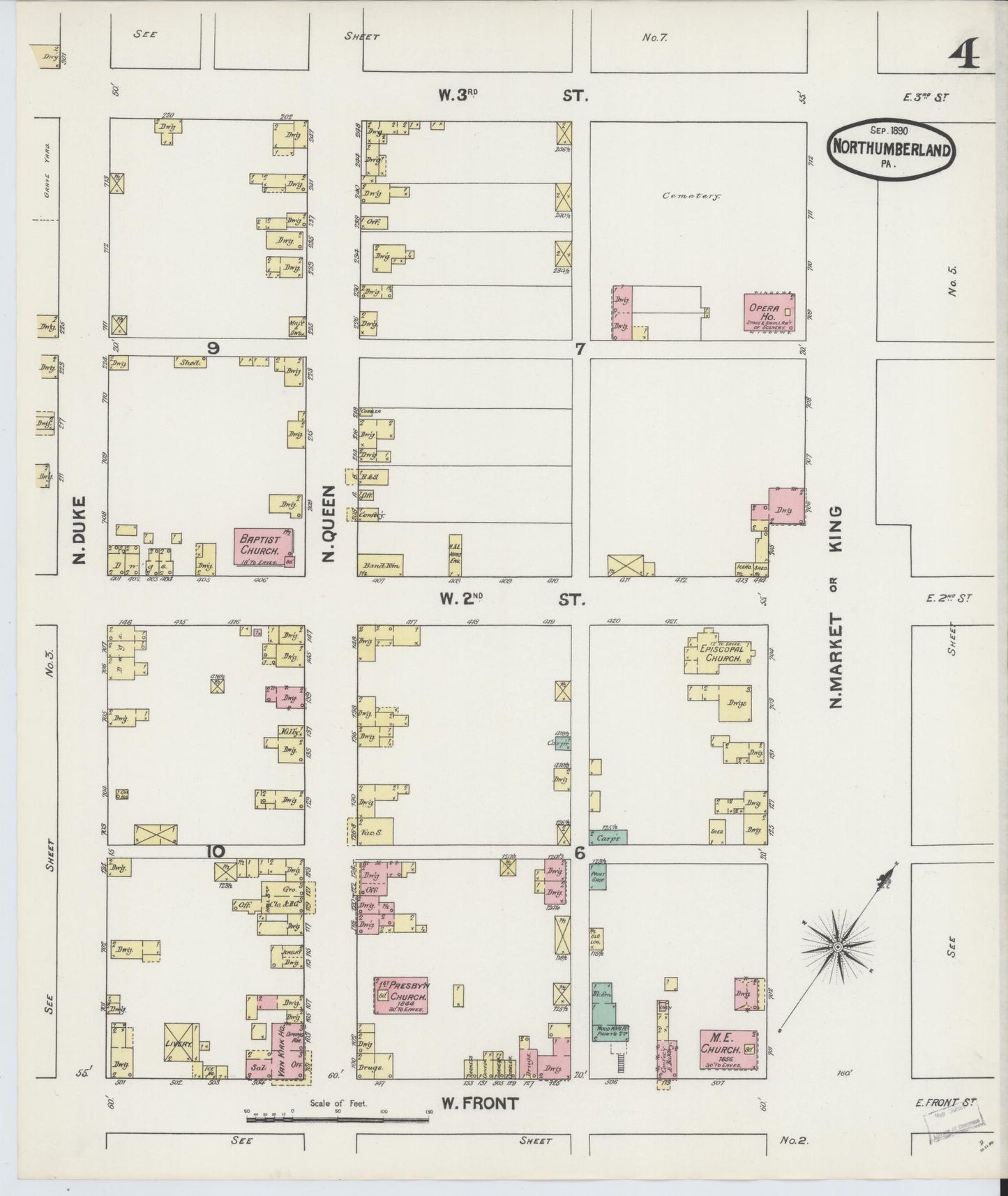 Sanborn Fire Insurance Map from Northumberland, Northumberland County, Pennsylvania (1890), Sheet #0004 - Complete Map Set gallery image, historic Sanborn map, vintage wall art, Pennsylvania Pennsylvania
