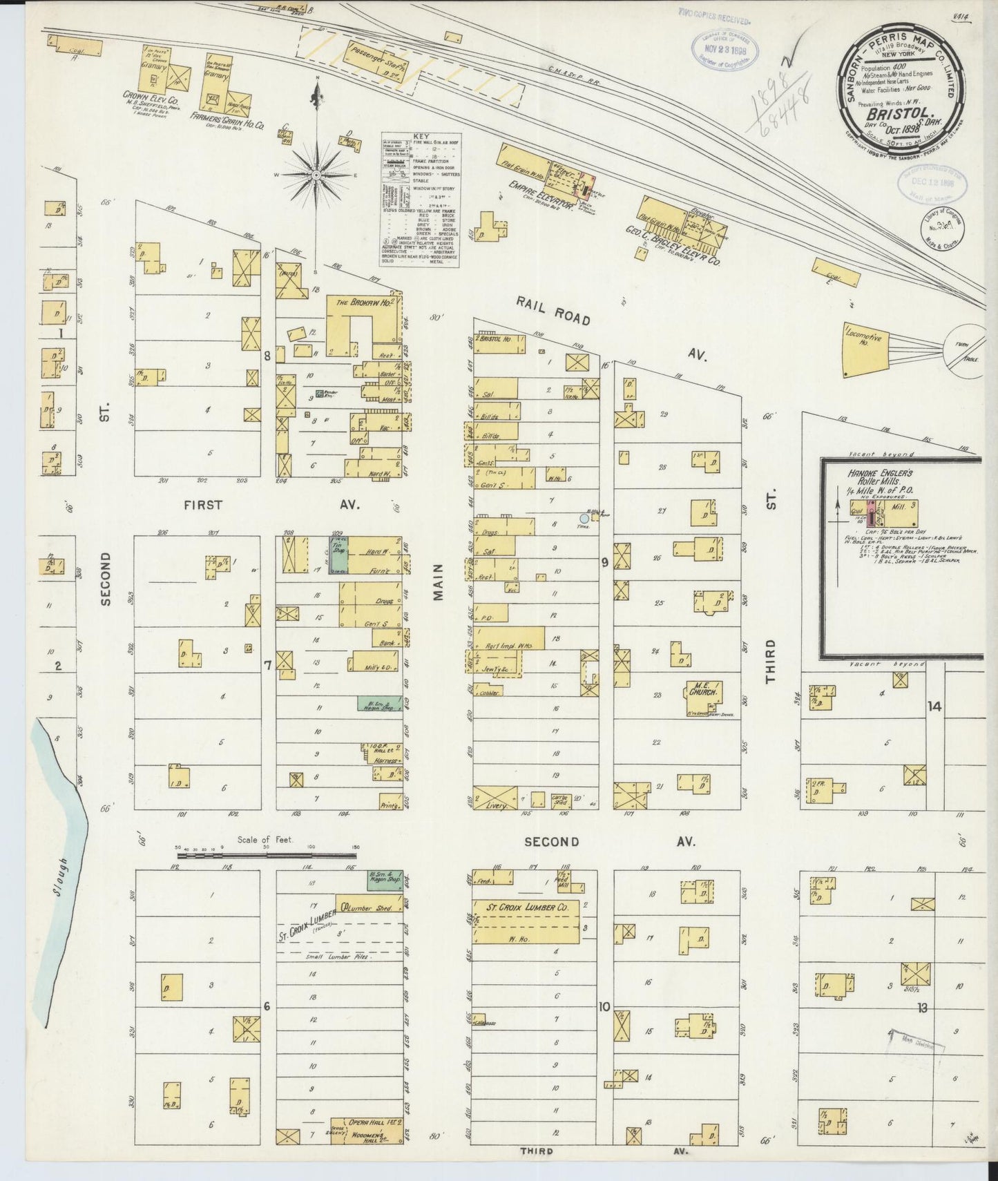 Sanborn Fire Insurance Map from Bristol, Day County, South Dakota (1898), Sheet #0001 - Historic Sanborn Fire Insurance Map Print, vintage old map wall art, antique decor, genealogy gift, South Dakota South Dakota map