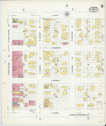 Sanborn Fire Insurance Map from El Reno, Canadian County, Oklahoma (1908), Sheet #0008 - Complete Map Set gallery image, historic Sanborn map, vintage wall art, Oklahoma Oklahoma