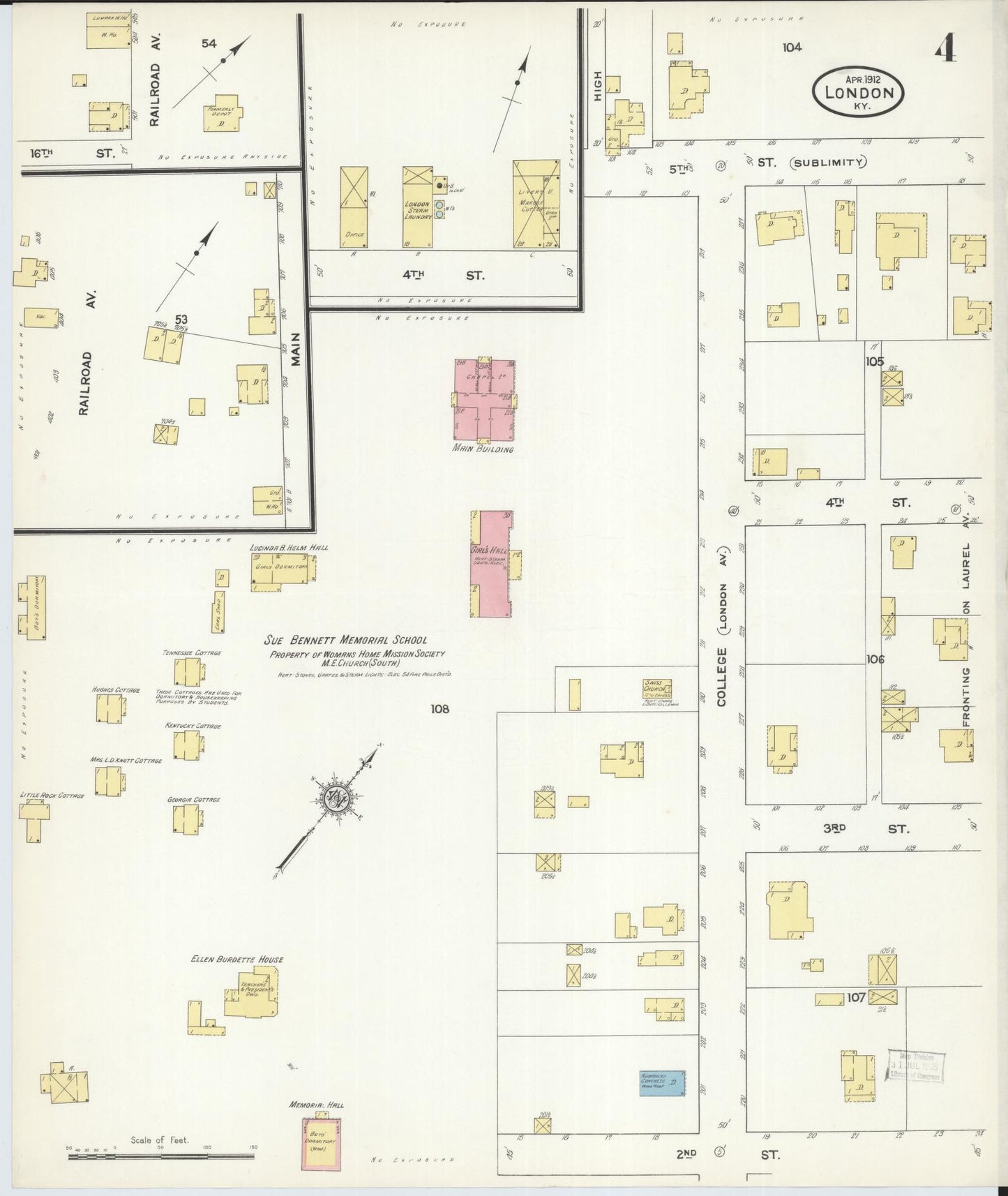 Sanborn Fire Insurance Map from London, Laurel County, Kentucky (1912), Sheet #0004 - Historic Sanborn Fire Insurance Map Print, vintage old map wall art, antique decor, genealogy gift, Kentucky Kentucky map