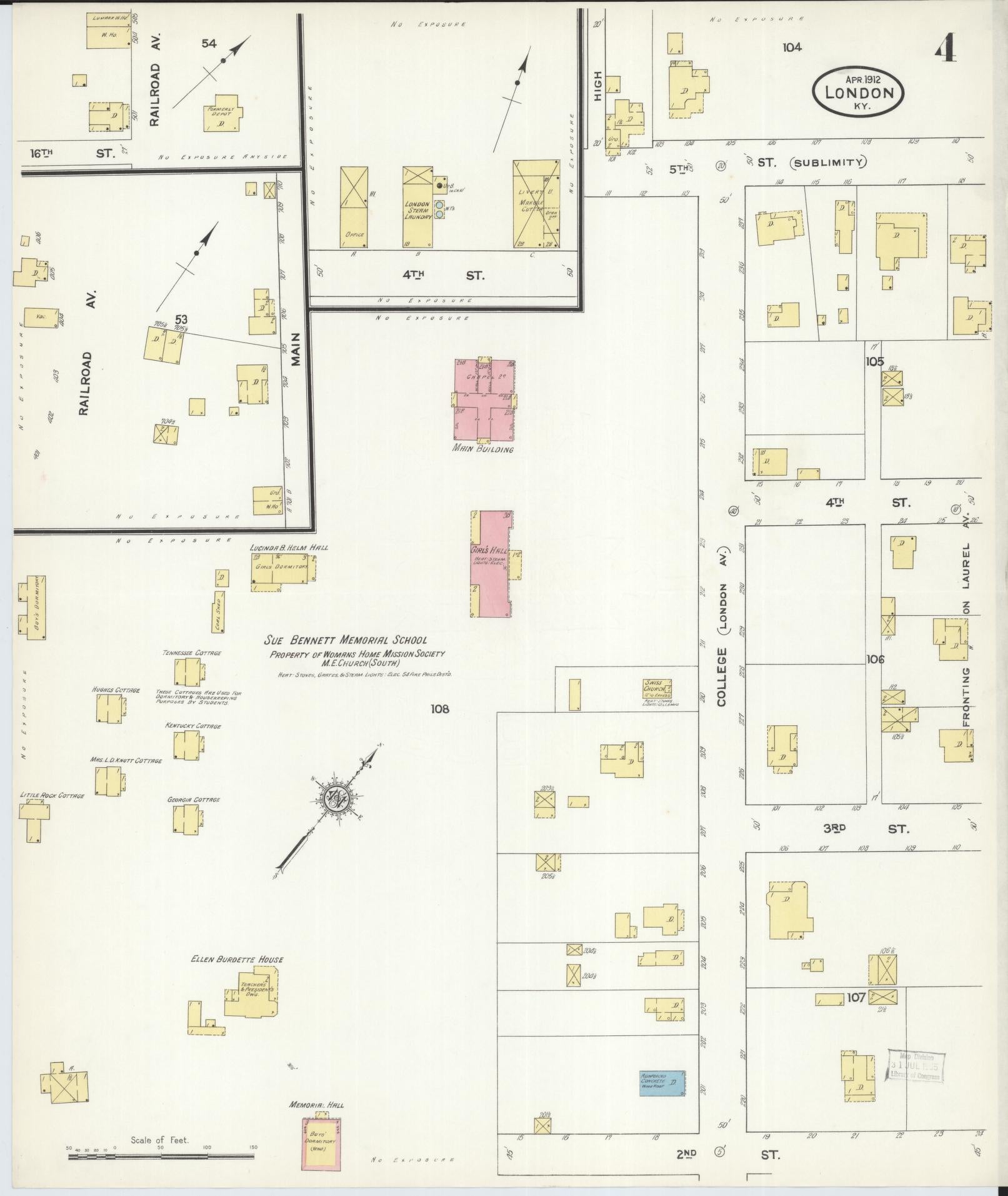 Sanborn Fire Insurance Map from London, Laurel County, Kentucky (1912), Sheet #0004 - Historic Sanborn Fire Insurance Map Print, vintage old map wall art, antique decor, genealogy gift, Kentucky Kentucky map