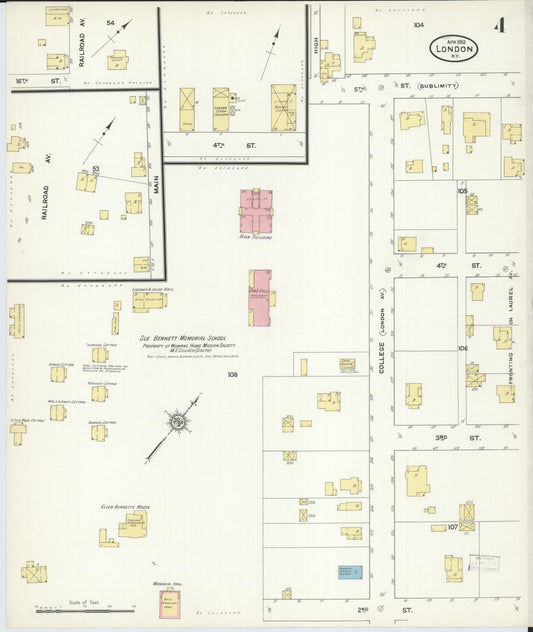 Sanborn Fire Insurance Map from London, Laurel County, Kentucky (1912), Sheet #0004 - Historic Sanborn Fire Insurance Map Print, vintage old map wall art, antique decor, genealogy gift, Kentucky Kentucky map
