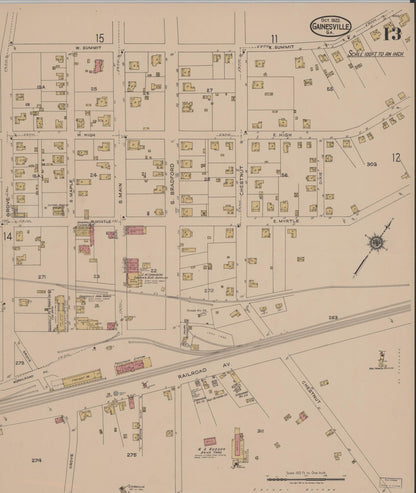 Sanborn Fire Insurance Map from Gainesville, Hall County, Georgia (1922), Sheet #0013 - Complete Map Set gallery image, historic Sanborn map, vintage wall art, Georgia Georgia