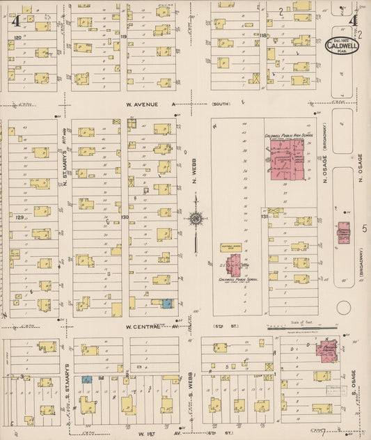 Sanborn Fire Insurance Map from Caldwell, Sumner County, Kansas (1922), Sheet #0004 - Historic Sanborn Fire Insurance Map Print, vintage old map wall art, antique decor, genealogy gift, Kansas Kansas map