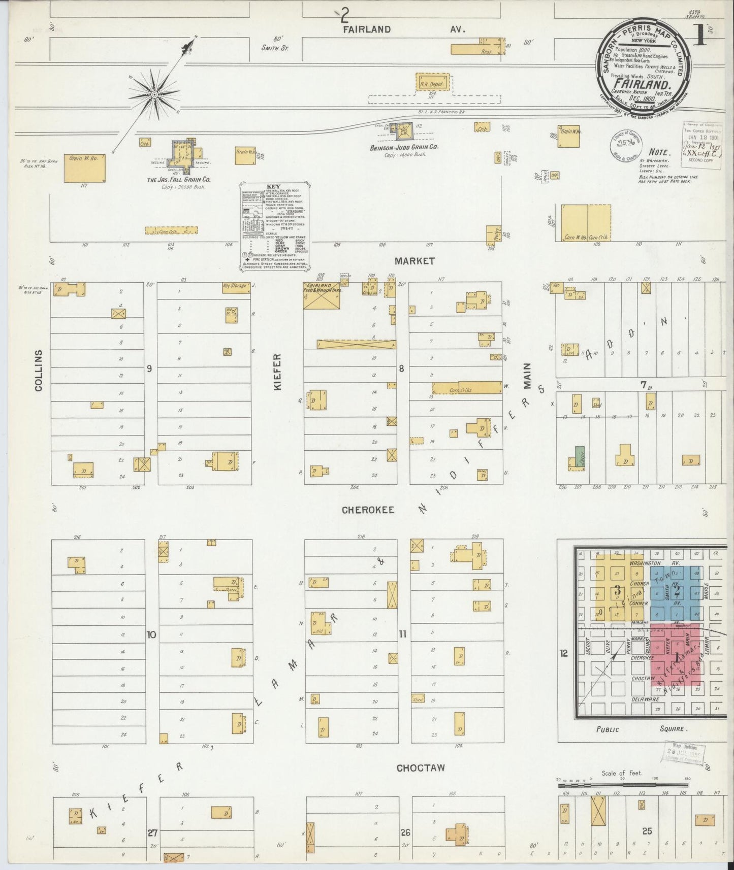 Sanborn Fire Insurance Map from Fairland, Ottawa County, Oklahoma (1900), Sheet #0001 - Complete Map Set gallery image, historic Sanborn map, vintage wall art, Oklahoma Oklahoma