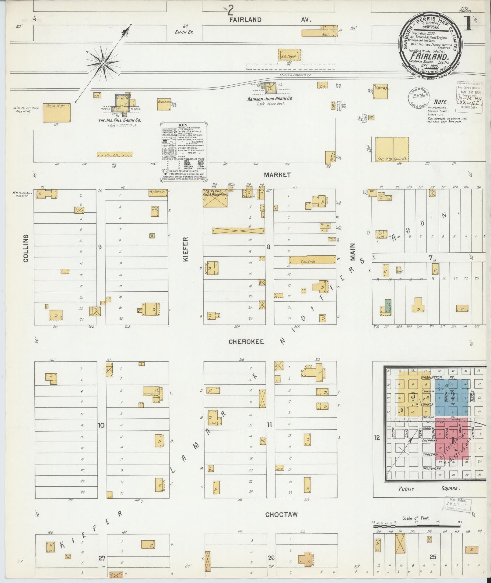 Sanborn Fire Insurance Map from Fairland, Ottawa County, Oklahoma (1900), Sheet #0001 - Complete Map Set gallery image, historic Sanborn map, vintage wall art, Oklahoma Oklahoma