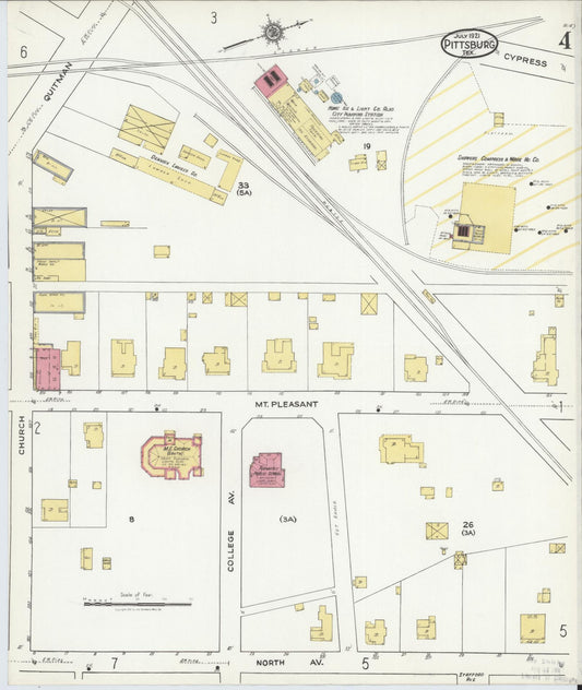 Sanborn Fire Insurance Map from Pittsburg, Camp County, Texas (1921), Sheet #0004 - Historic Sanborn Fire Insurance Map Print, vintage old map wall art, antique decor, genealogy gift, Texas Texas map