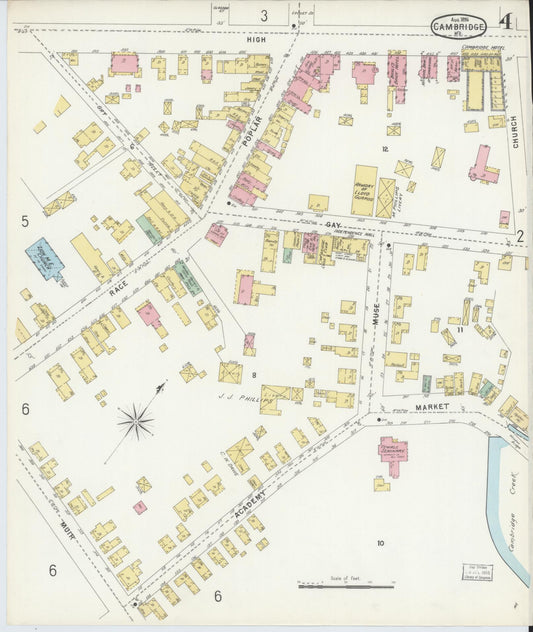 Sanborn Fire Insurance Map from Cambridge, Dorchester County, Maryland (1896), Sheet #0004 - Historic Sanborn Fire Insurance Map Print, vintage old map wall art, antique decor, genealogy gift, Maryland Maryland map