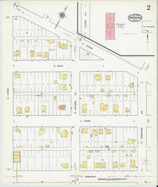 Sanborn Fire Insurance Map from Norman, Cleveland County, Oklahoma (1918), Sheet #0002 - Historic Sanborn Fire Insurance Map Print, vintage old map wall art, antique decor, genealogy gift, Oklahoma Oklahoma map