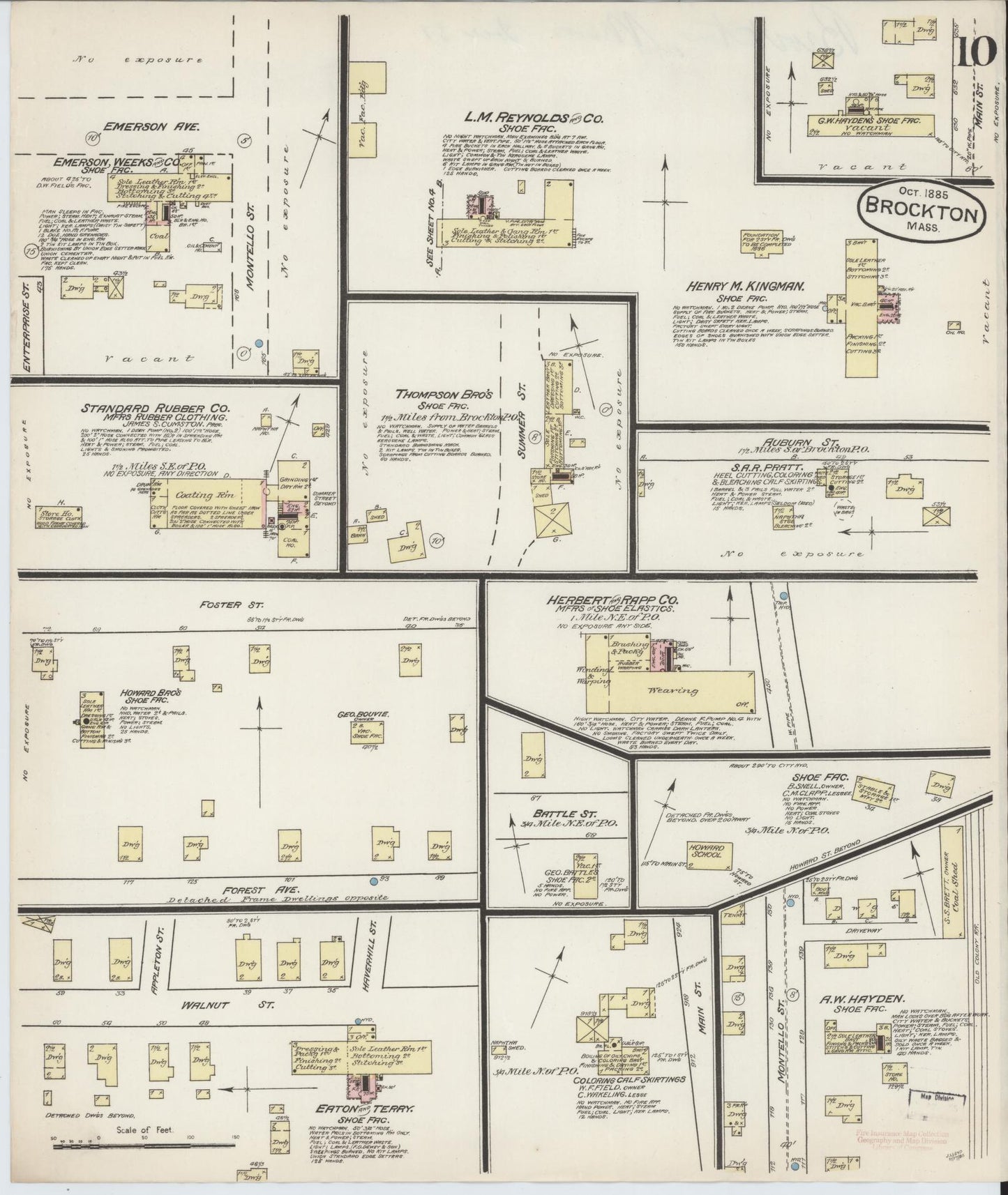 Sanborn Fire Insurance Map from Brockton, Plymouth County, Massachusetts (1885), Sheet #0010 - Complete Map Set gallery image, historic Sanborn map, vintage wall art, Massachusetts Massachusetts