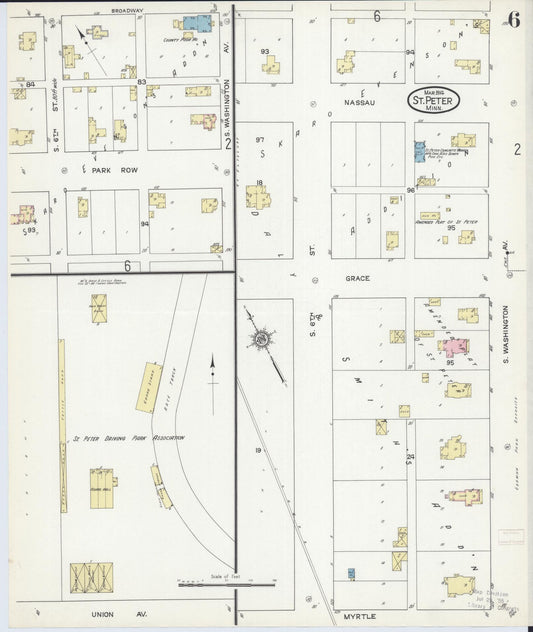 Sanborn Fire Insurance Map from Saint Peter, Nicollet County, Minnesota (1914), Sheet #0006 - Historic Sanborn Fire Insurance Map Print, vintage old map wall art, antique decor, genealogy gift, Minnesota Minnesota map