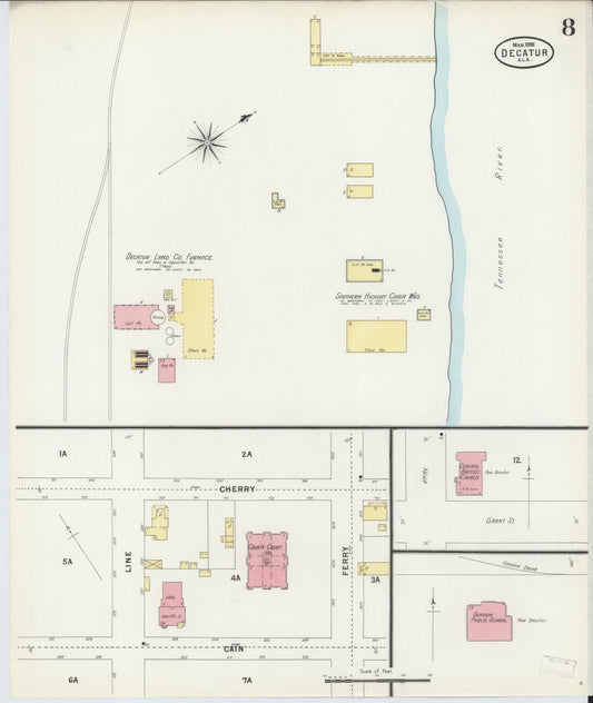 Sanborn Fire Insurance Map from Decatur, Morgan County, Alabama (1898), Sheet #0008 - Historic Sanborn Fire Insurance Map Print, vintage old map wall art, antique decor, genealogy gift, Alabama Alabama map