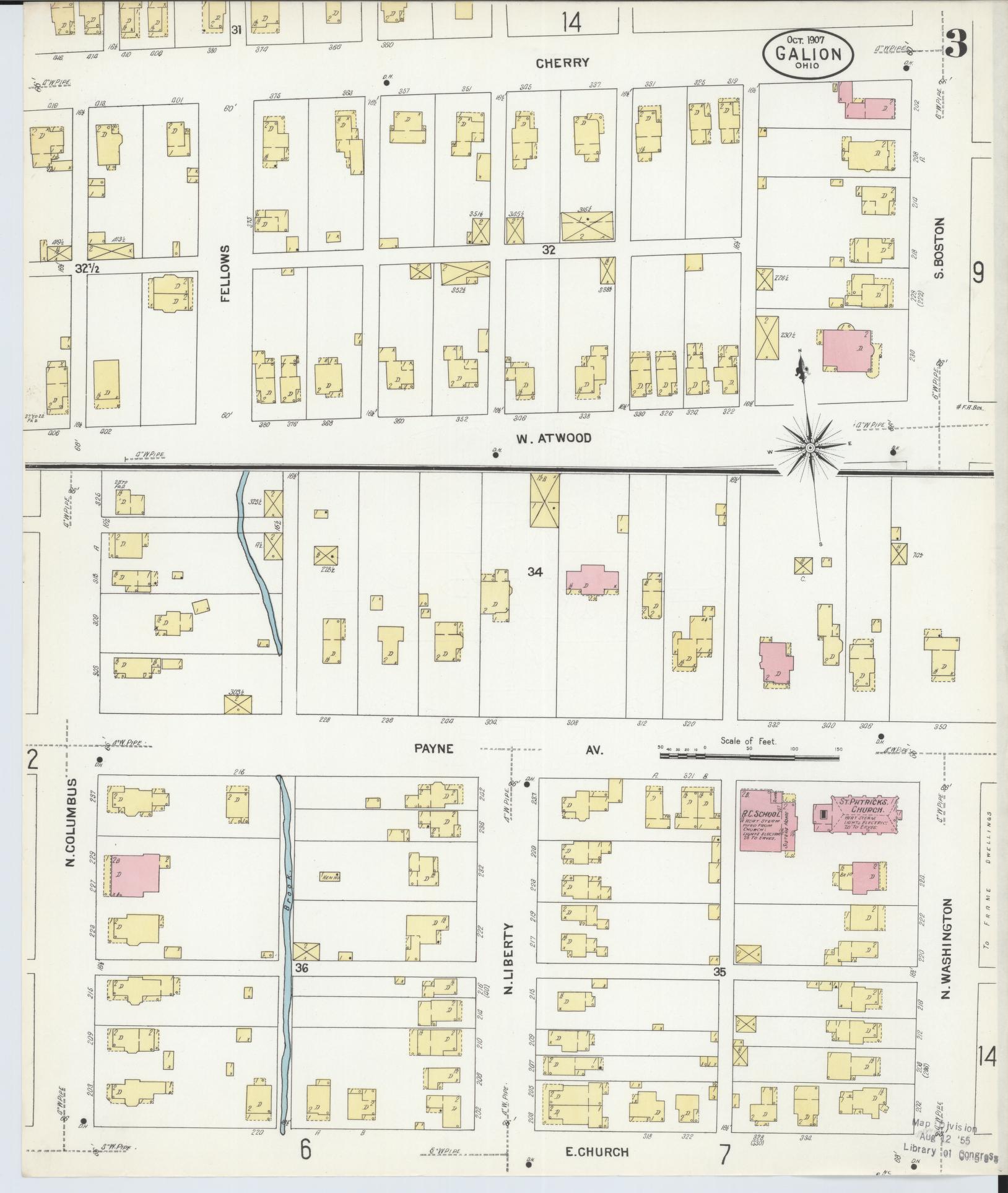 Sanborn Fire Insurance Map from Galion, Crawford County, Ohio (1907), Sheet #0003 - Historic Sanborn Fire Insurance Map Print, vintage old map wall art, antique decor, genealogy gift, Ohio Ohio map