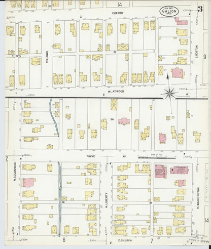 Sanborn Fire Insurance Map from Galion, Crawford County, Ohio (1907), Sheet #0003 - Historic Sanborn Fire Insurance Map Print, vintage old map wall art, antique decor, genealogy gift, Ohio Ohio map