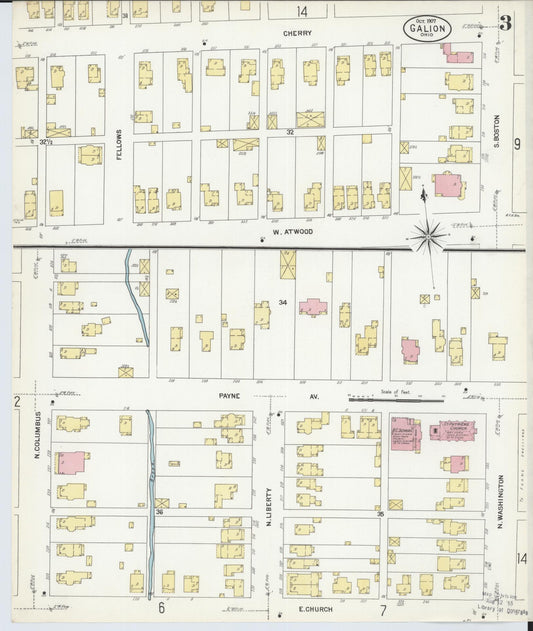 Sanborn Fire Insurance Map from Galion, Crawford County, Ohio (1907), Sheet #0003 - Historic Sanborn Fire Insurance Map Print, vintage old map wall art, antique decor, genealogy gift, Ohio Ohio map