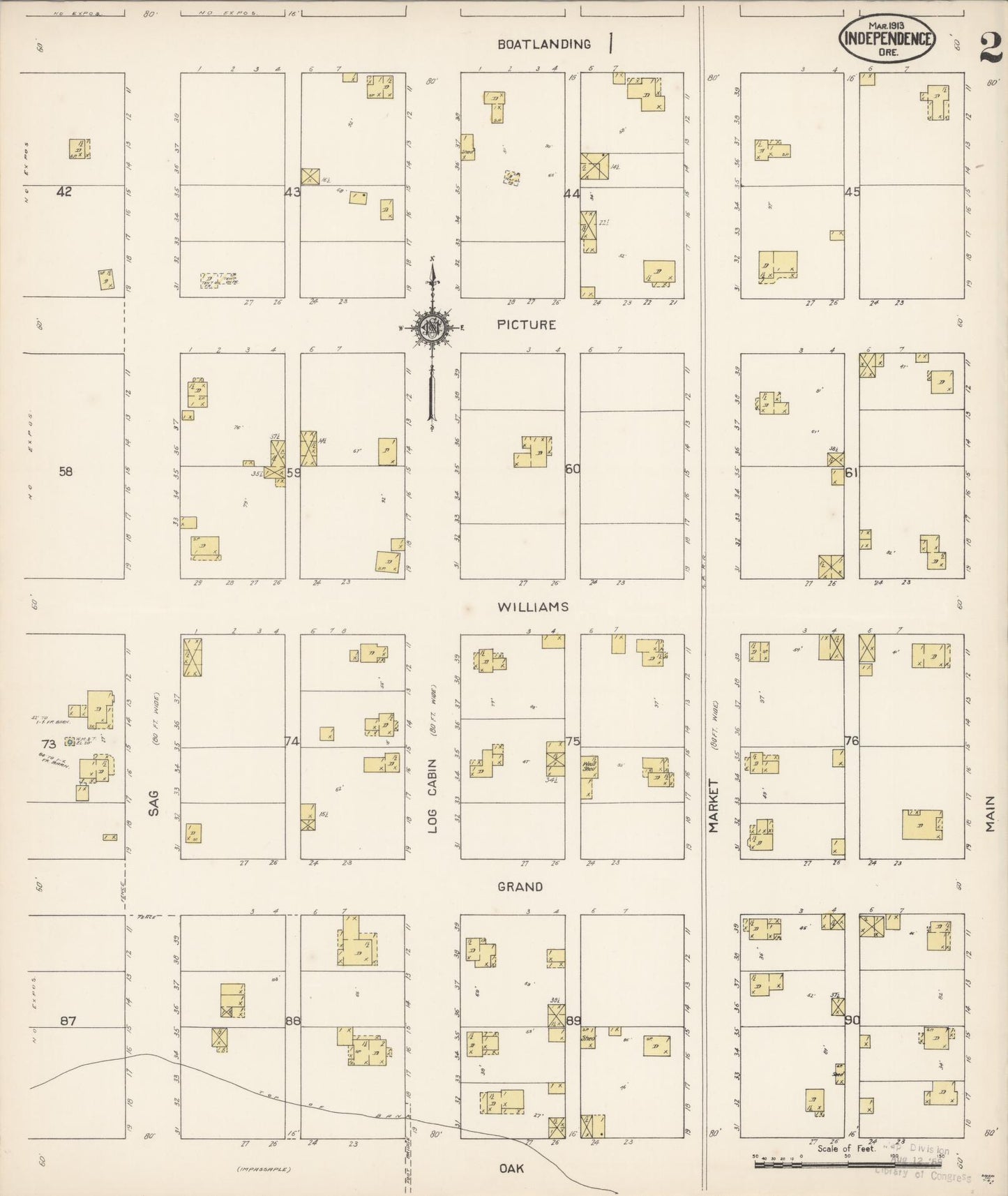 Sanborn Fire Insurance Map from Independence, Polk County, Oregon (1913), Sheet #0002 - Historic Sanborn Fire Insurance Map Print, vintage old map wall art, antique decor, genealogy gift, Oregon Oregon map