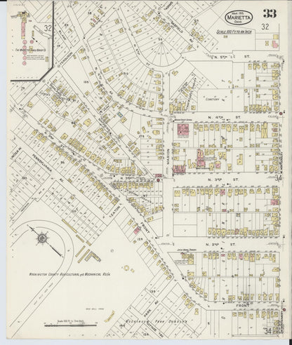 Sanborn Fire Insurance Map from Marietta, Washington County, Ohio (1915), Sheet #0033 - Historic Sanborn Fire Insurance Map Print, vintage old map wall art, antique decor, genealogy gift, Ohio Ohio map