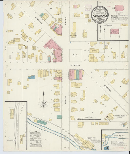 Sanborn Fire Insurance Map from Litchfield, Hillsdale County, Michigan (1907), Sheet #0001 - Historic Sanborn Fire Insurance Map Print, vintage old map wall art, antique decor, genealogy gift, Michigan Michigan map
