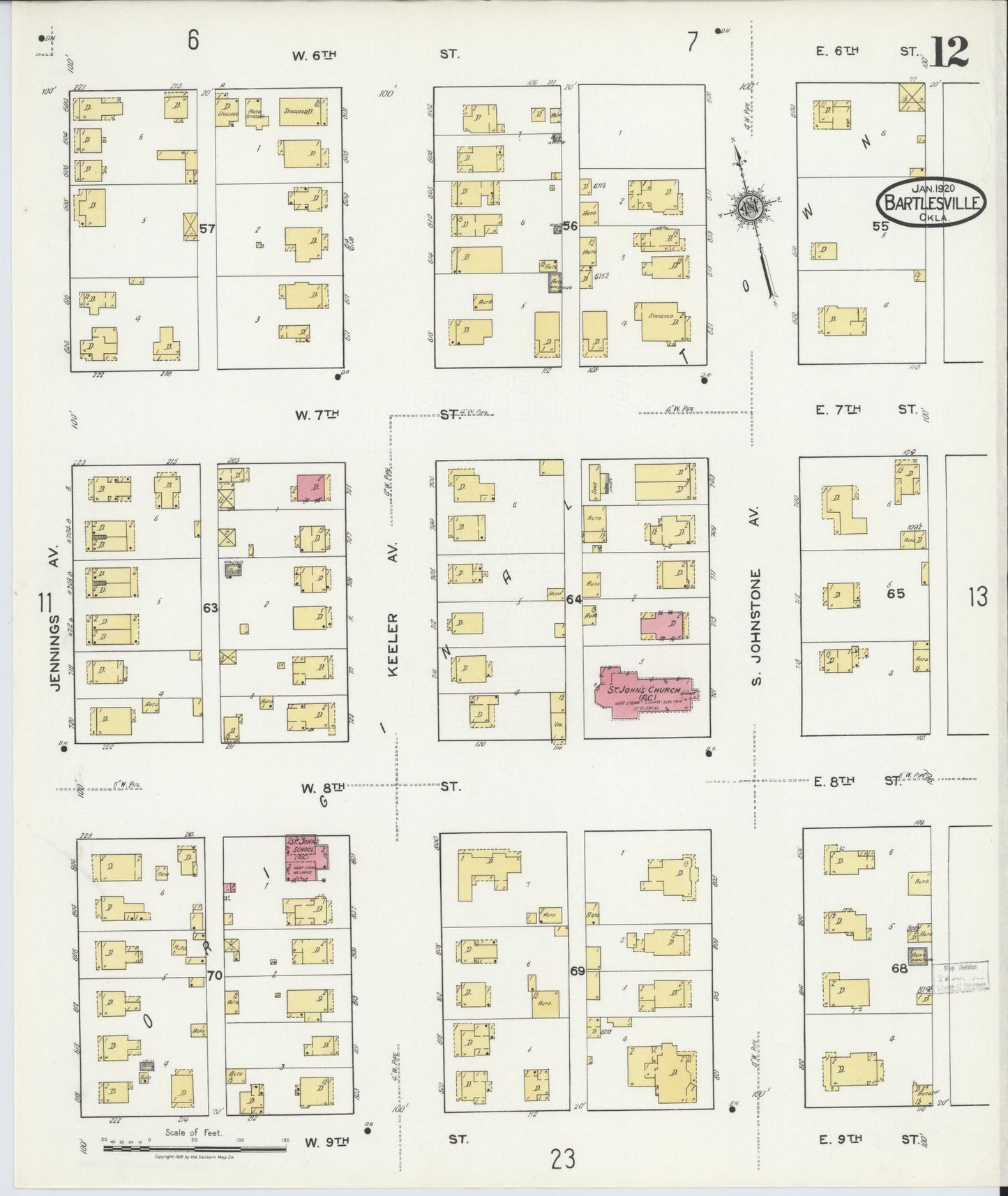 Sanborn Fire Insurance Map from Bartlesville, Washington County, Oklahoma (1920), Sheet #0012 - Complete Map Set gallery image, historic Sanborn map, vintage wall art, Oklahoma Oklahoma