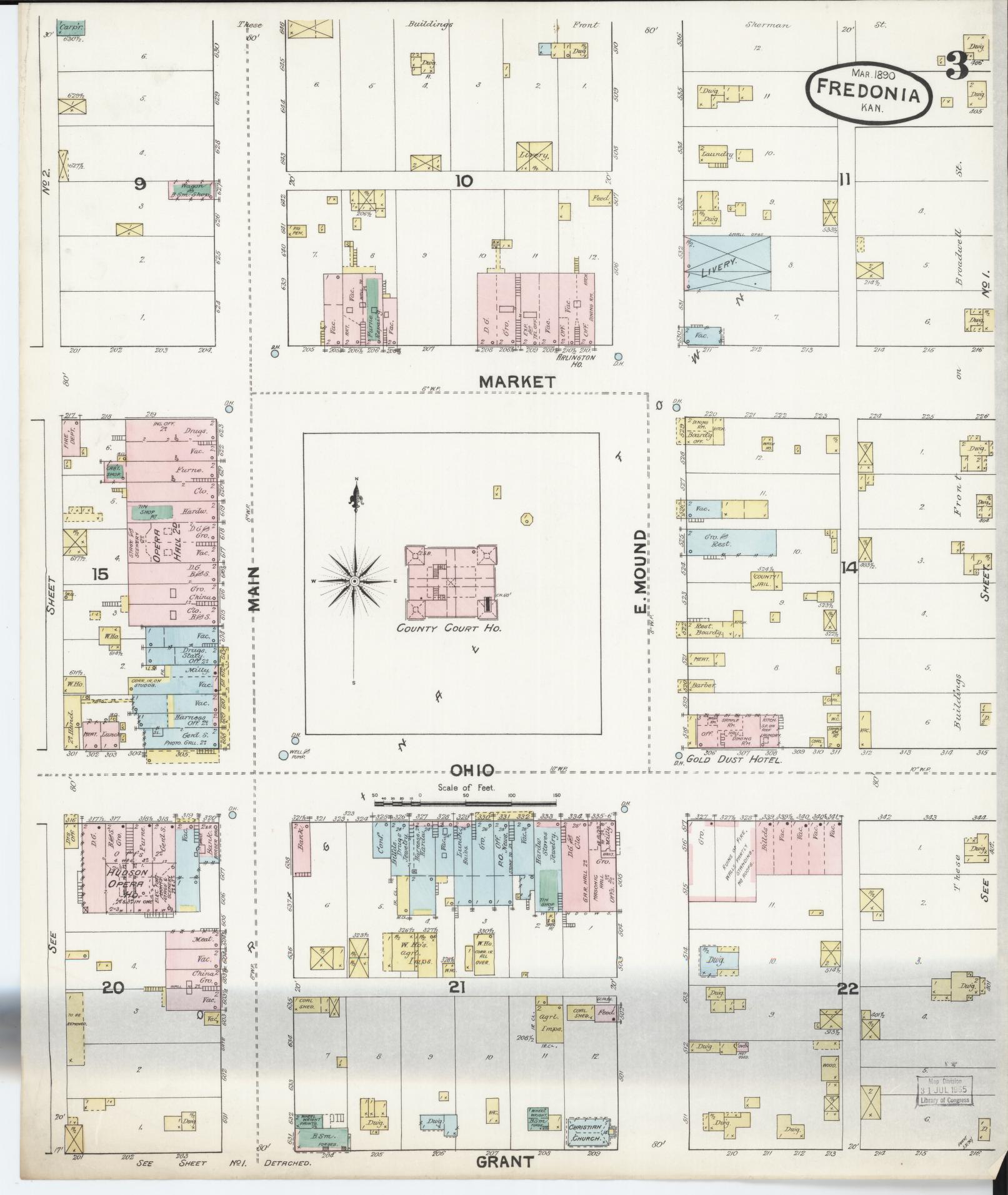 Sanborn Fire Insurance Map from Fredonia, Wilson County, Kansas (1890), Sheet #0003 - Complete Map Set gallery image, historic Sanborn map, vintage wall art, Kansas Kansas