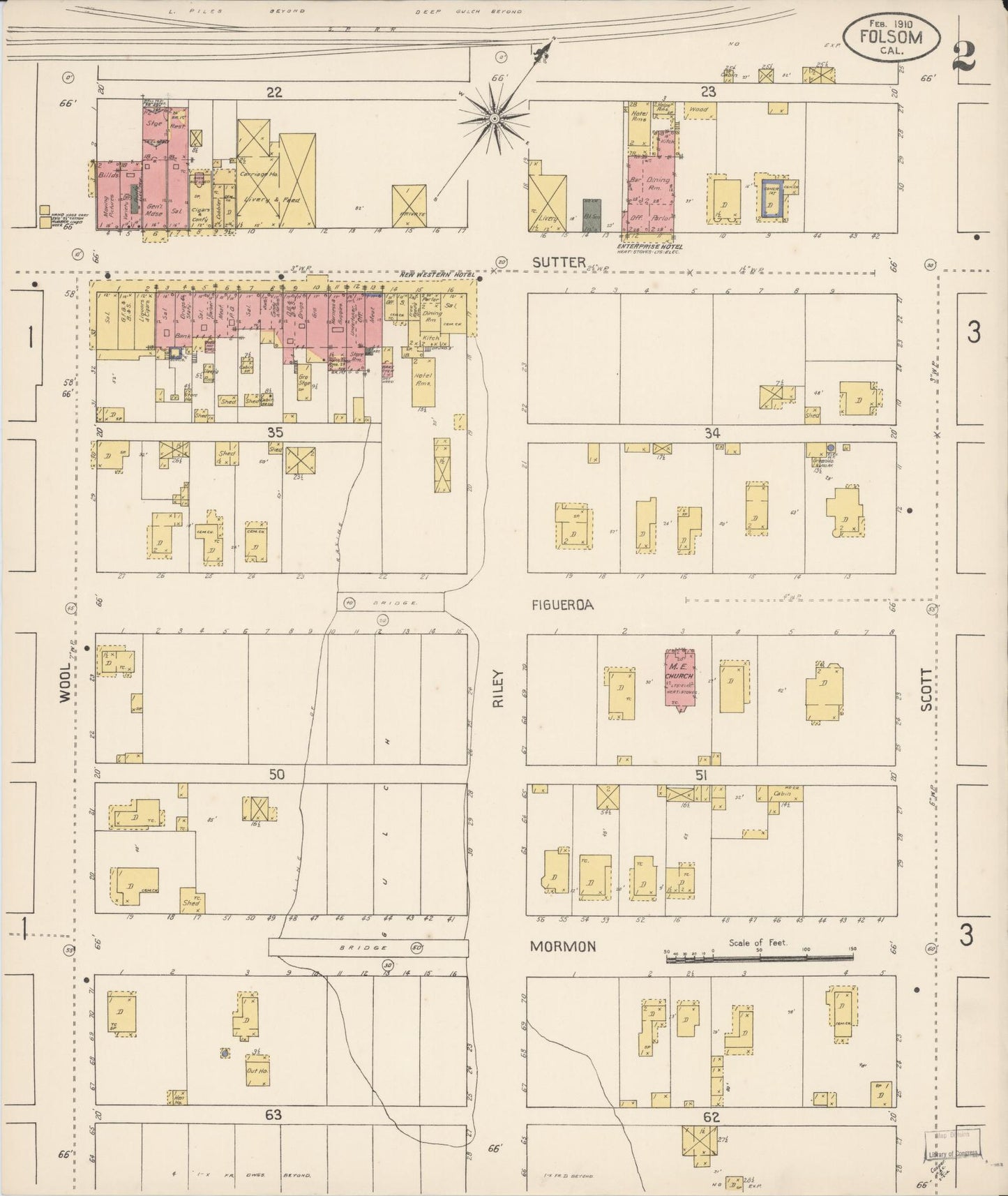 Sanborn Fire Insurance Map from Folsom, Sacramento County, California (1910), Sheet #0002 - Complete Map Set gallery image, historic Sanborn map, vintage wall art, California California