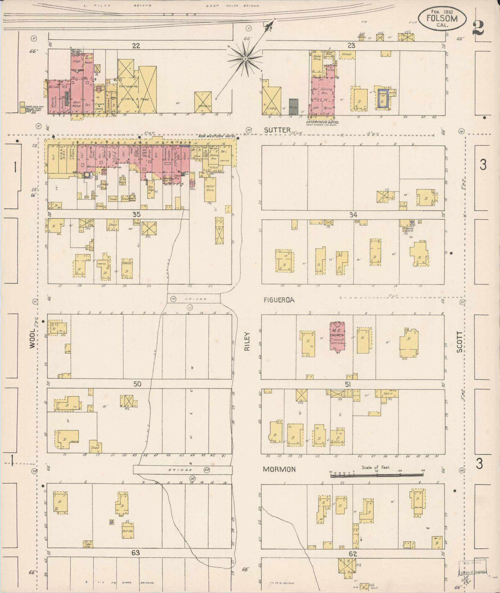 Sanborn Fire Insurance Map from Folsom, Sacramento County, California (1910), Sheet #0002 - Complete Map Set gallery image, historic Sanborn map, vintage wall art, California California