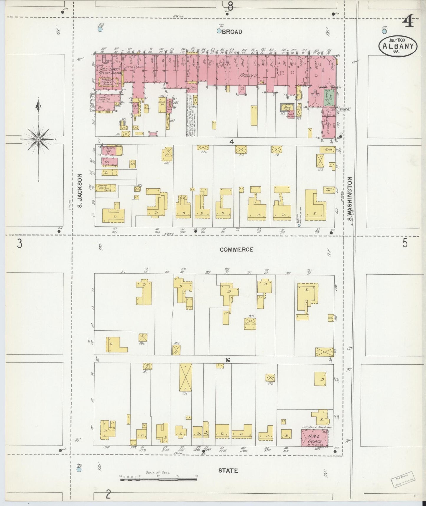 Sanborn Fire Insurance Map from Albany, Dougherty County, Georgia (1900), Sheet #0004 - Complete Map Set gallery image, historic Sanborn map, vintage wall art, Georgia Georgia