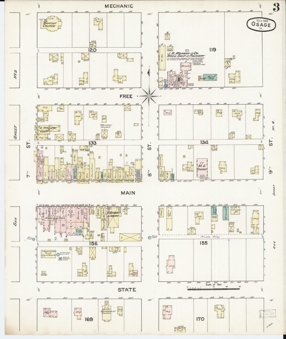 Sanborn Fire Insurance Map from Osage, Mitchell County, Iowa (1888), Sheet #0003 - Historic Sanborn Fire Insurance Map Print, vintage old map wall art