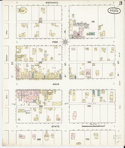 Sanborn Fire Insurance Map from Osage, Mitchell County, Iowa (1888), Sheet #0003 - Historic Sanborn Fire Insurance Map Print, vintage old map wall art