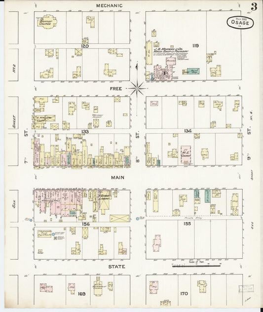 Sanborn Fire Insurance Map from Osage, Mitchell County, Iowa (1888), Sheet #0003 - Historic Sanborn Fire Insurance Map Print, vintage old map wall art