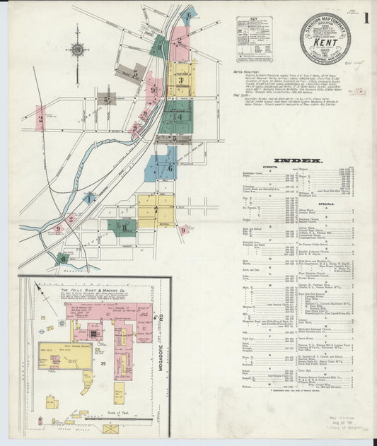 Sanborn Fire Insurance Map from Kent, Portage County, Ohio (1911), Sheet #0001 - Historic Sanborn Fire Insurance Map Print, vintage old map wall art, antique decor, genealogy gift, Ohio Ohio map
