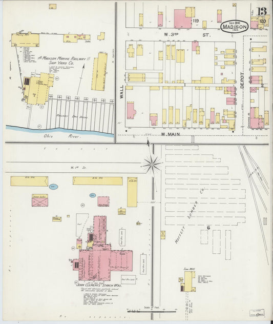 Sanborn Fire Insurance Map from Madison, Jefferson County, Indiana (1892), Sheet #0013 - Historic Sanborn Fire Insurance Map Print, vintage old map wall art, antique decor, genealogy gift, Indiana Indiana map