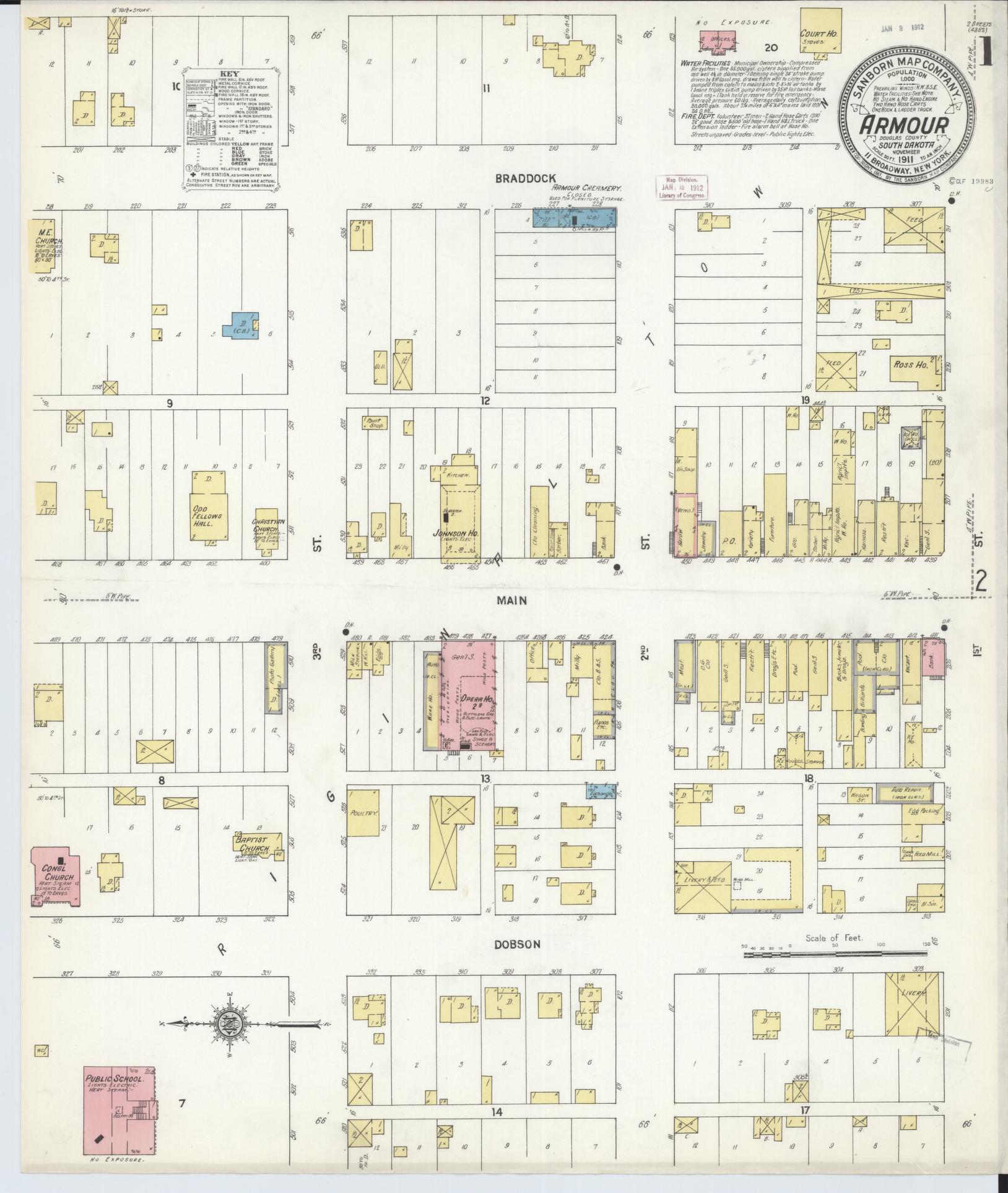 Sanborn Fire Insurance Map from Armour, Douglas County, South Dakota (1911), Sheet #0001 - Complete Map Set gallery image, historic Sanborn map, vintage wall art, South Dakota South Dakota
