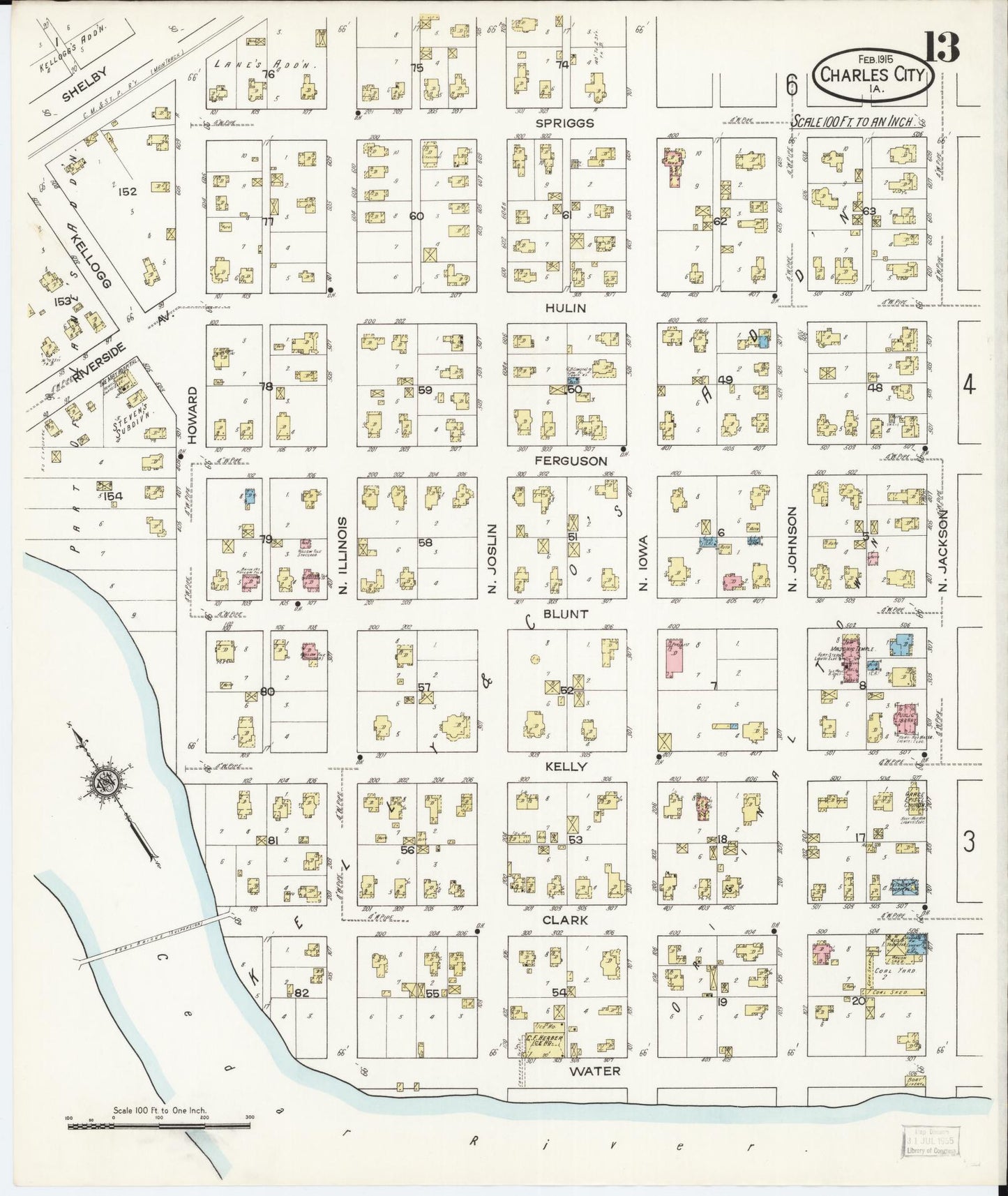 Sanborn Fire Insurance Map from Charles City, Floyd County, Iowa (1915), Sheet #0013 - Historic Sanborn Fire Insurance Map Print, vintage old map wall art
