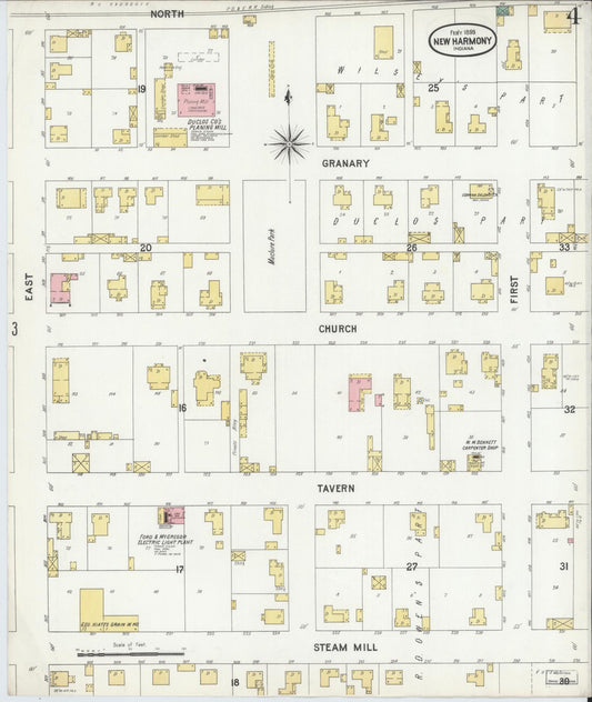 Sanborn Fire Insurance Map from New Harmony, Posey County, Indiana (1899), Sheet #0004 - Historic Sanborn Fire Insurance Map Print, vintage old map wall art, antique decor, genealogy gift, Indiana Indiana map