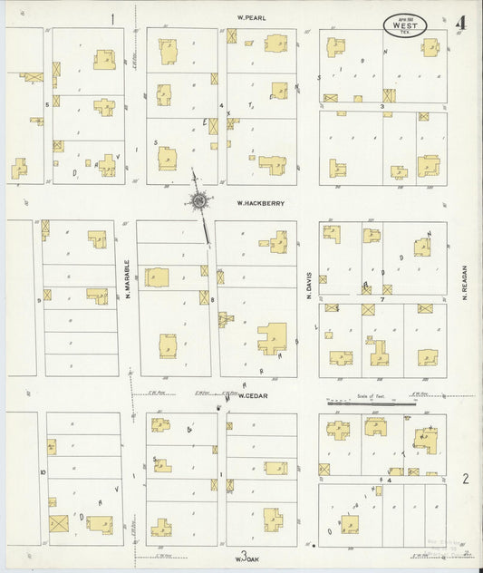 Sanborn Fire Insurance Map from West, McLennan County, Texas (1911), Sheet #0004 - Historic Sanborn Fire Insurance Map Print, vintage old map wall art, antique decor, genealogy gift, Texas Texas map