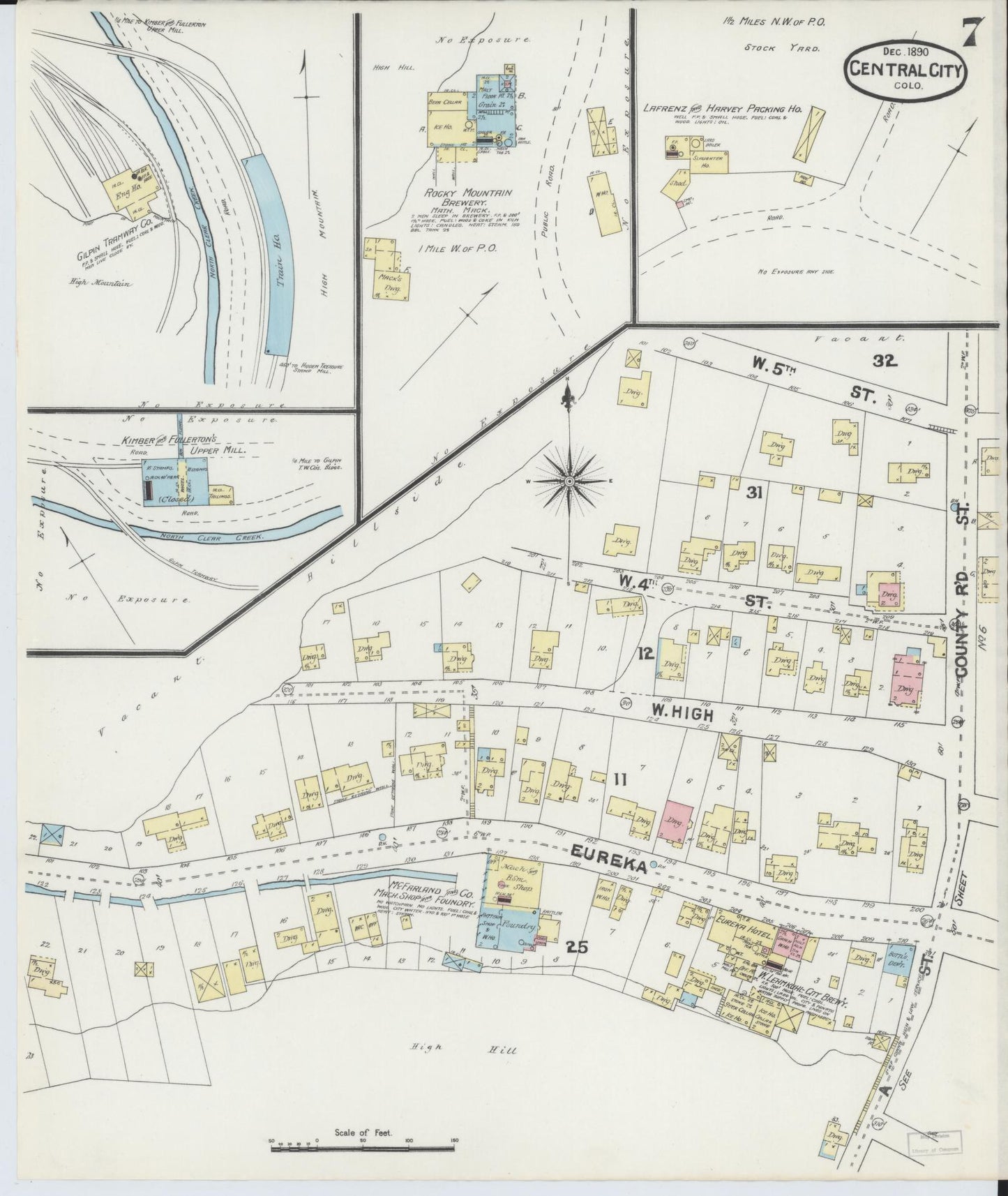 Sanborn Fire Insurance Map from Central City, Gilpin County, Colorado (1890), Sheet #0007 - Historic Sanborn Fire Insurance Map Print, vintage old map wall art, antique decor, genealogy gift, Colorado Colorado map