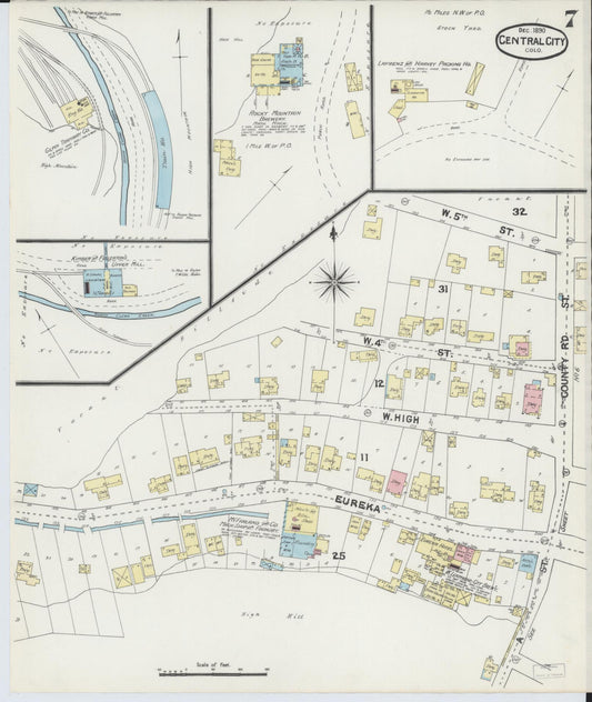 Sanborn Fire Insurance Map from Central City, Gilpin County, Colorado (1890), Sheet #0007 - Historic Sanborn Fire Insurance Map Print, vintage old map wall art, antique decor, genealogy gift, Colorado Colorado map