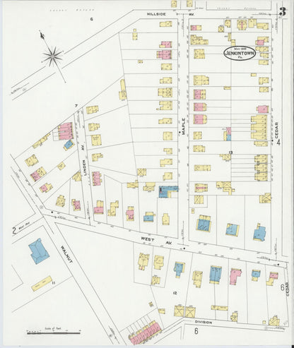 Sanborn Fire Insurance Map from Jenkintown, Montgomery County, Pennsylvania (1909), Sheet #0003 - Complete Map Set gallery image, historic Sanborn map, vintage wall art, Pennsylvania Pennsylvania