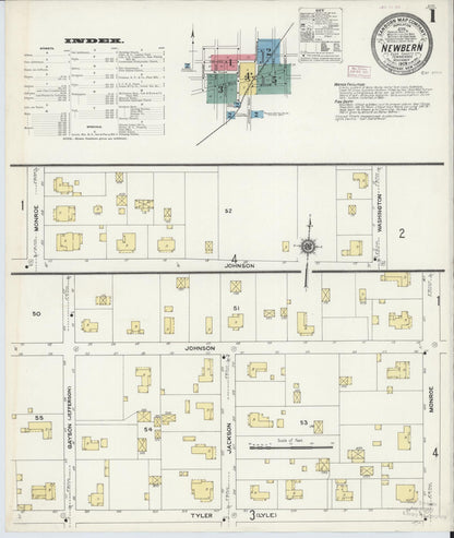 Sanborn Fire Insurance Map from Newbern, Dyer County, Tennessee (1909), Sheet #0001 - Complete Map Set gallery image, historic Sanborn map, vintage wall art, Tennessee Tennessee