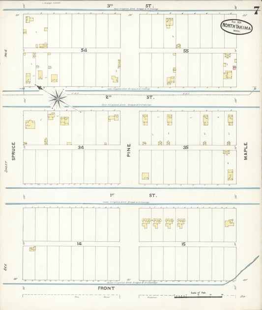 Sanborn Fire Insurance Map from North Yakima, Yakima County, Washington (1891), Sheet #0007 - Historic Sanborn Fire Insurance Map Print, vintage old map wall art, antique decor, genealogy gift, Washington Washington map