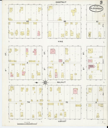 Sanborn Fire Insurance Map from Glenwood, Mills County, Iowa (1891), Sheet #0003 - Historic Sanborn Fire Insurance Map Print, vintage old map wall art