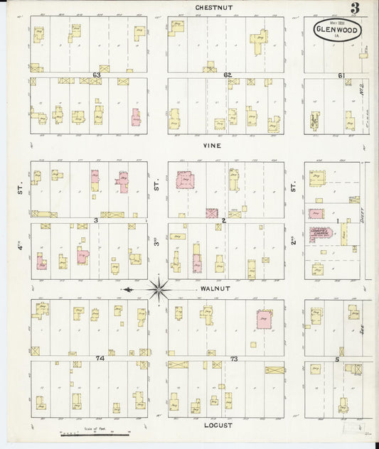 Sanborn Fire Insurance Map from Glenwood, Mills County, Iowa (1891), Sheet #0003 - Historic Sanborn Fire Insurance Map Print, vintage old map wall art