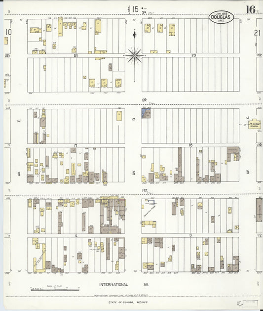 Sanborn Fire Insurance Map from Douglas, Cochise County, Arizona (1909), Sheet #0016 - Historic Sanborn Fire Insurance Map Print, vintage old map wall art, antique decor, genealogy gift, Arizona Arizona map