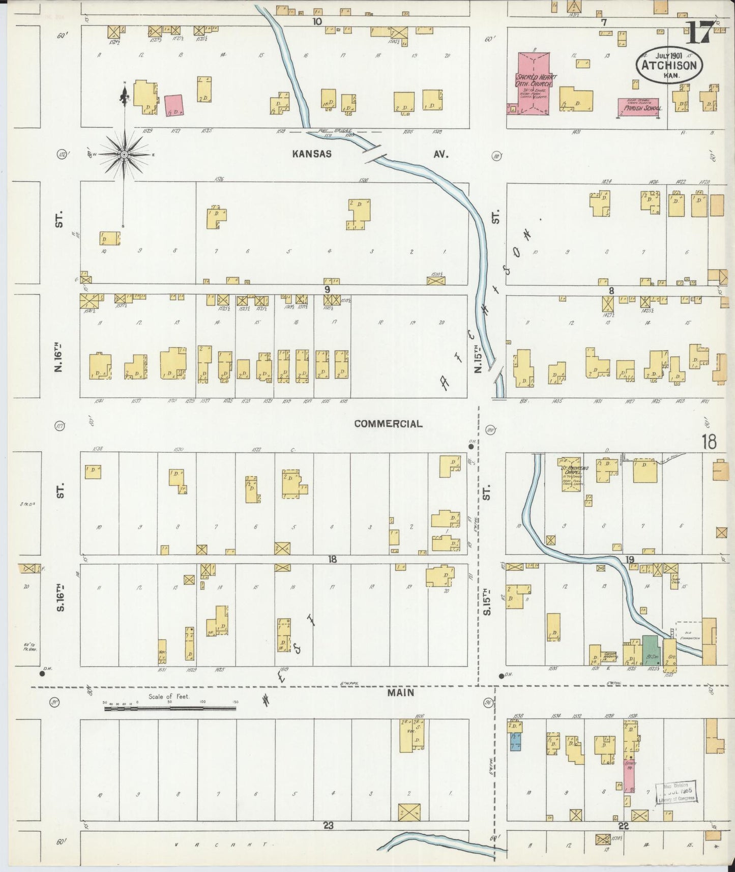 Sanborn Fire Insurance Map from Atchison, Atchison County, Kansas (1901), Sheet #0017 - Complete Map Set gallery image, historic Sanborn map, vintage wall art, Kansas Kansas