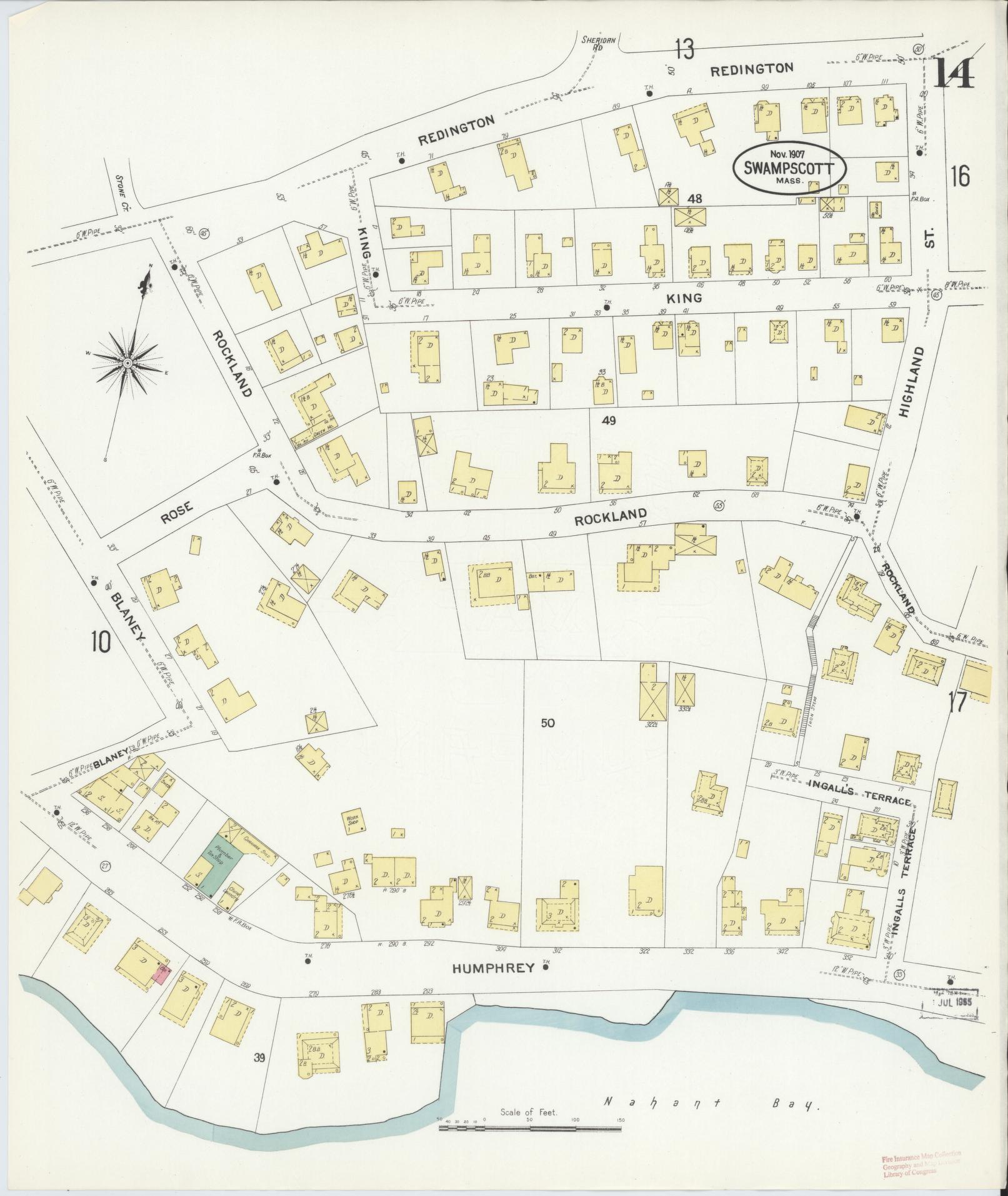 Sanborn Fire Insurance Map from Swampscott, Essex County, Massachusetts (1907), Sheet #0014 - Historic Sanborn Fire Insurance Map Print, vintage old map wall art, antique decor, genealogy gift, Massachusetts Massachusetts map