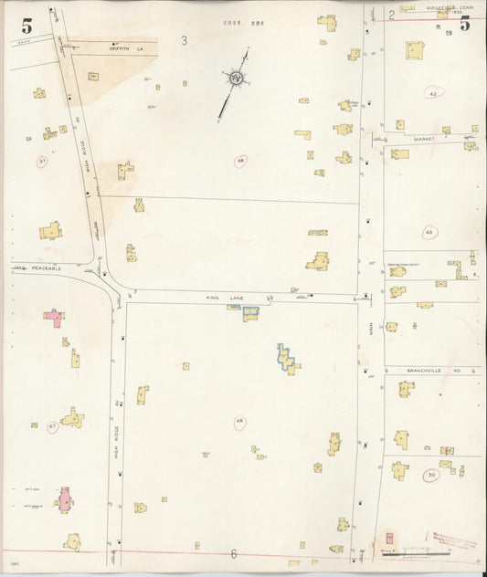 Sanborn Fire Insurance Map from Ridgefield, Fairfield County, Connecticut (1940), Sheet #0005 - Historic Sanborn Fire Insurance Map Print, vintage old map wall art, antique decor, genealogy gift, Connecticut Connecticut map