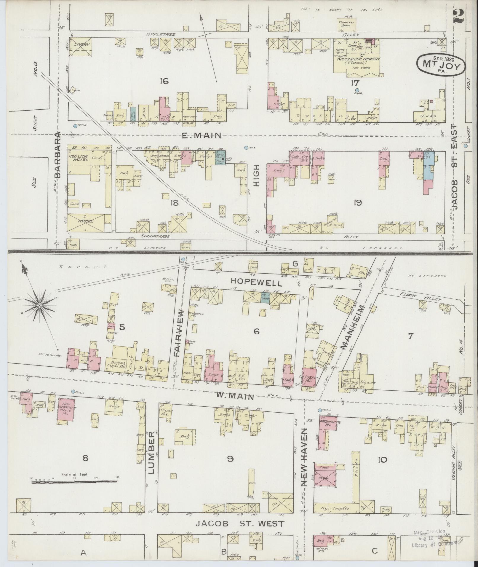 Sanborn Fire Insurance Map from Mount Joy, Lancaster County, Pennsylvania (1886), Sheet #0002 - Historic Sanborn Fire Insurance Map Print, vintage old map wall art, antique decor, genealogy gift, Pennsylvania Pennsylvania map