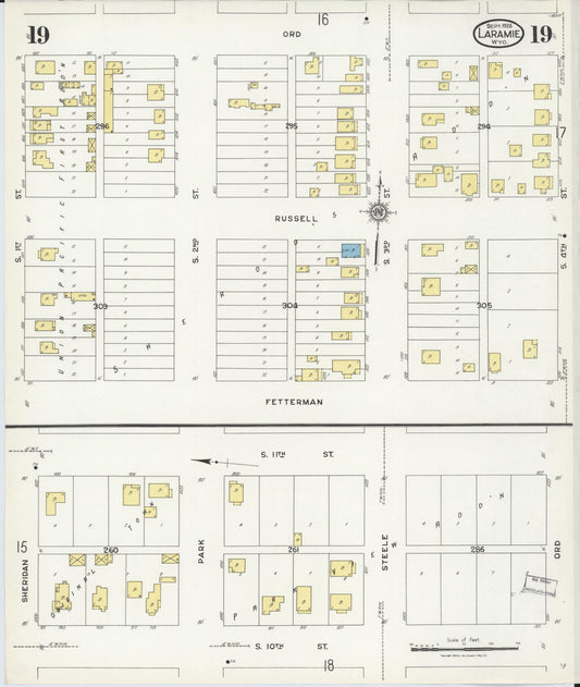 Sanborn Fire Insurance Map from Laramie, Albany County, Wyoming (1924), Sheet #0019 - Historic Sanborn Fire Insurance Map Print, vintage old map wall art, antique decor, genealogy gift, Wyoming Wyoming map